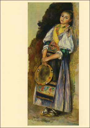 ポストカード アート ルノワール「イタリアの少女とタンバリン」105×148mm 名画 メッセージカード 郵便はがき コレクション(VD5582)
