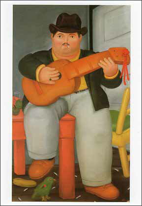 ポストカード アート ボテロ「ギター弾き」105×150mm 名画 メッセージカード 郵便はがき コレクション(HZN1734)