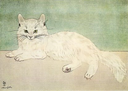 ポストカード アート 藤田嗣治「白猫」105×148mm 名画 動物 メッセージカード 郵便はがき コレクション(VD8619)