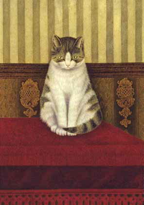 ポストカード 【アート】メエヘル「ベッドに座る猫」【150×105mm】名画 動物 メッセージカード 郵便はがき コレクション(BK2576)
