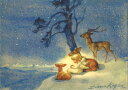 ポストカード アート クリスマス ケーガー「3匹の鹿と天使」105×148mm 名画 郵便はがき メッセージカード(VD7497)