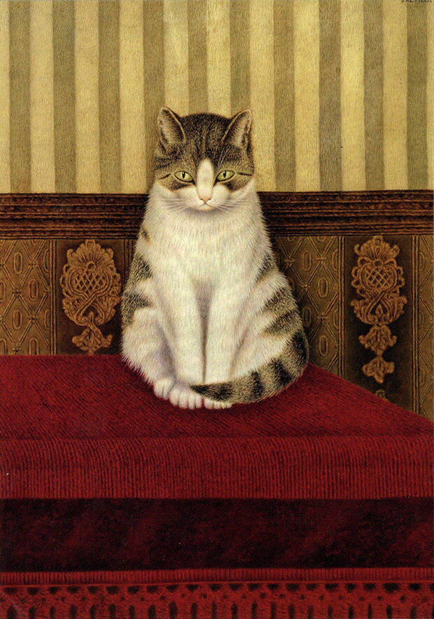 ポストカード アート メエヘル「ベッドに座る猫」105×150mm 名画 動物 メッセージカード 郵便はがき コ..