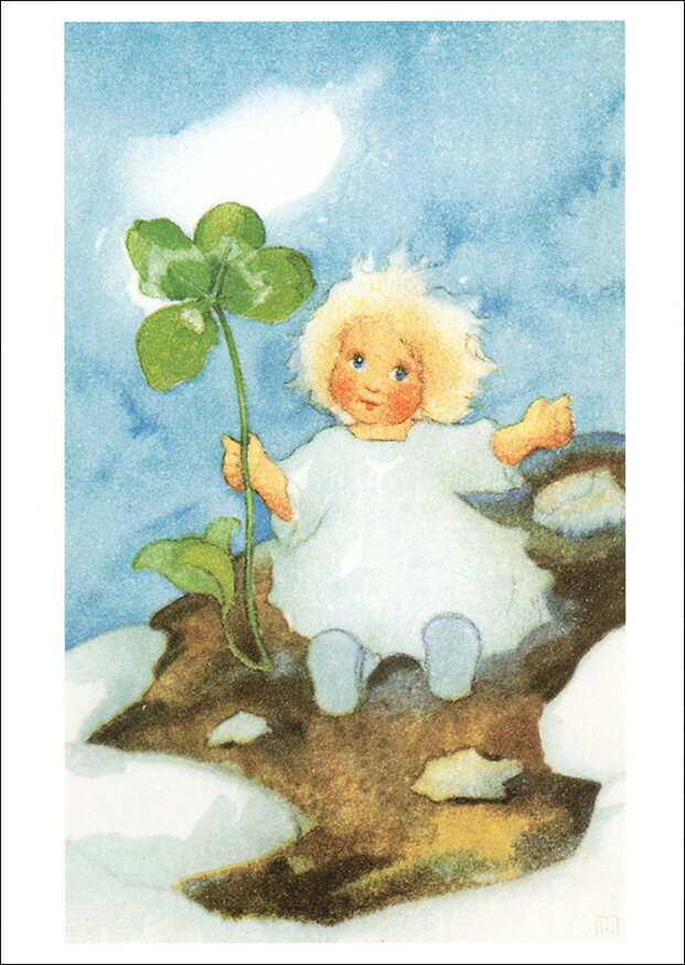 ポストカード アート ウェーバー「四葉のクローバー」105×148mm 名画 メッセージカード 郵便はがき コレクション(VD4779)