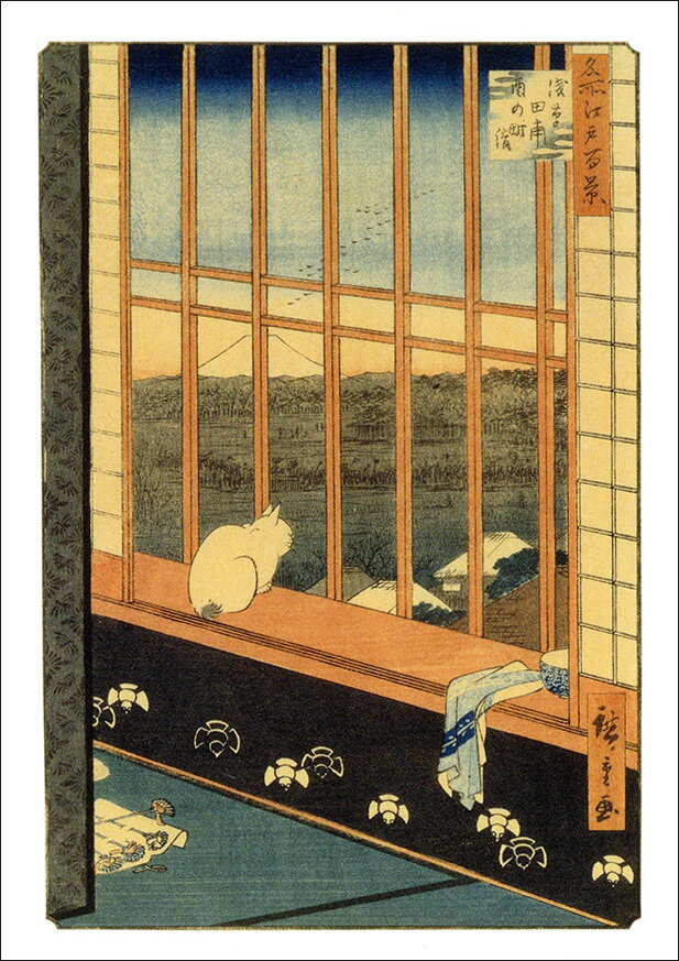 乐天商城 - ポストカード アート 歌川広重「窓辺の猫」105×148mm 浮世絵 名画 動物 メッセージカード 郵便はがき コレクション(VD8482)