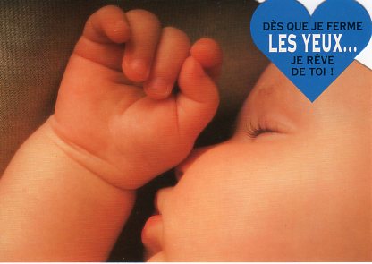 ダイカットポストカード カラー写真「眠っている赤ちゃん」約105×150mm 郵便はがきメッセージカード