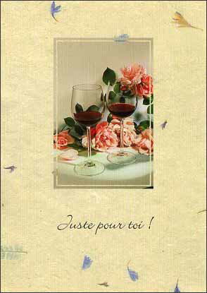 ポストカード カラー写真「赤ワインとピンクの花」105×148mm 郵便はがき