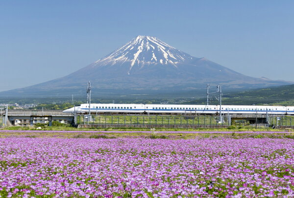 ポストカード カラー写真 日本風景シリーズ「新幹線と富士山」105×150mm 観光地 名所 メッセージカード 郵便はがき(JS-007)