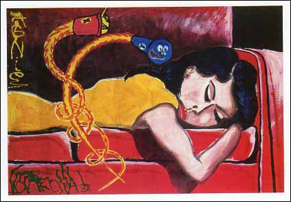ポストカード アート ローザ「赤いソファの若い女」105×150mm 名画 メッセージカード 郵便はがき コレクション(HZN2443)