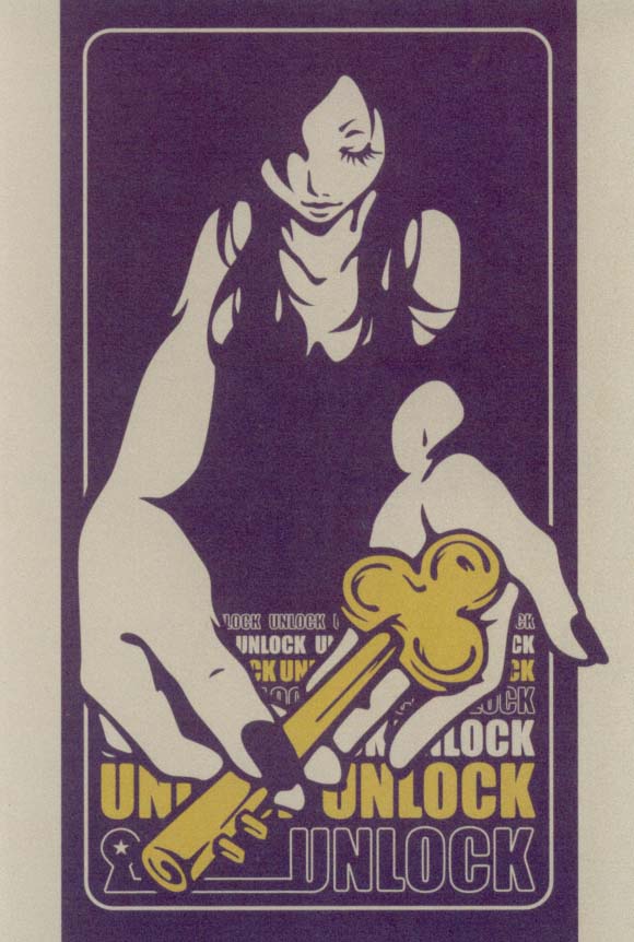 ポストカード イラスト ワカマツカオリ「UNLOCK(女性)」100×148mm 郵便はがき メッセージカード 和風(W-02)