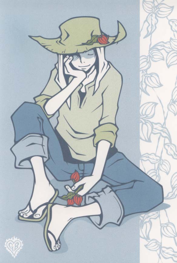 ポストカード イラスト ワカマツカオリ「帽子をかぶった男性」100×148mm 郵便はがき メッセージカード 和風(W-13)