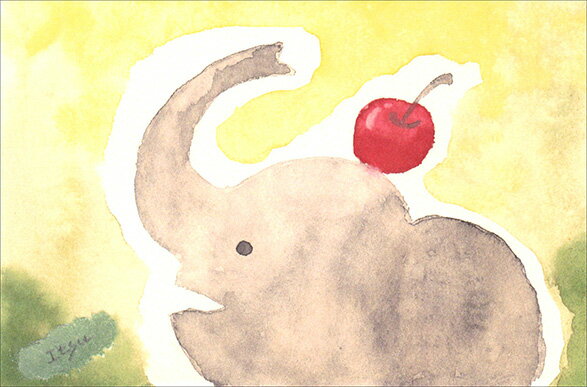 ポストカード イラスト marron125「幸せを呼ぶぞう」100×150mm 作家 水彩画 象 動物 かわいい(IOK-011)