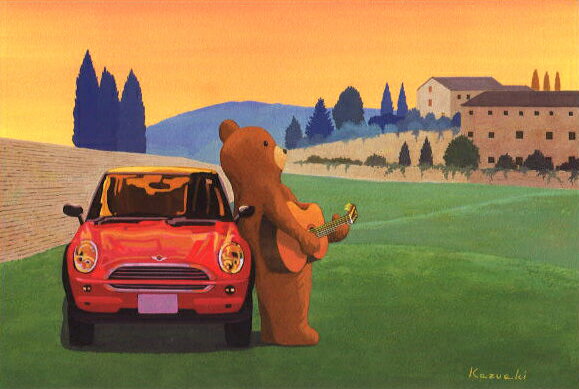 ポストカード イラスト 山田和明「黄昏の中で」100×148mm 絵本作家 楽器 ミュージック 郵便はがき メッセージカード(KY116)