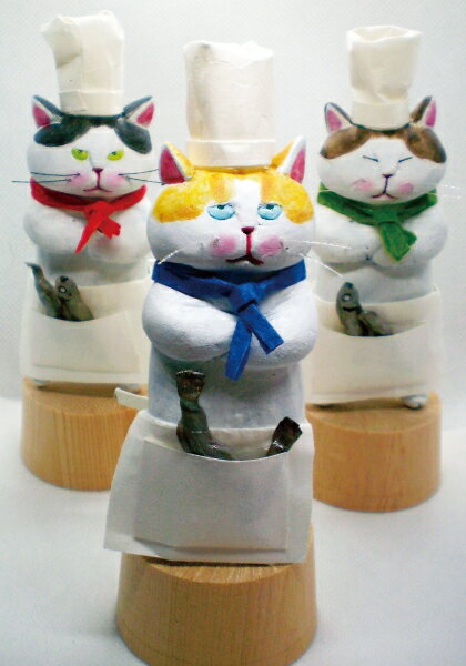 ポストカード カラー写真 高橋理佐 猫粘土作家「二(ツ)星シェフ」105×150mm 動物 郵便はがき イラスト ..