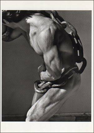 ポストカード モノクロ写真「鎖と男性 」105×150mm メッセージカード 郵便はがき ビンテージ ヴィンテ..