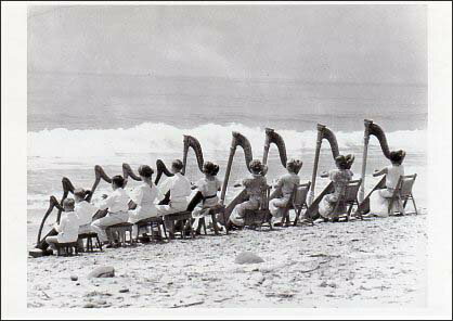 ポストカード モノクロ写真「ハープを奏でる人々」105×150mm メッセージカード ビンテージ ヴィンテー..