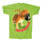 Tシャツ型ダイカットポストカード カラー写真「JE T'AIME TRE'S BEAUCOUP！」150×150mm サマーカード グリーン 犬 動物 メッセージカード 夏物 暑中見舞い(T-607)