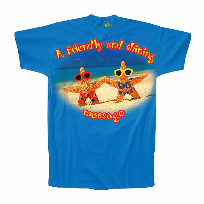 Tシャツ型ダイカットポストカード カラー写真「A friendly and shining message」150×150mm サマーカード ブルー ビーチ 海 メッセージカード 夏物 暑中見舞い(T-616)