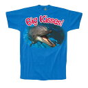 Tシャツ型ダイカットポストカード カラー写真「BIG KISSES！」150×150mm サマーカード ブルー イルカ 海 メッセージカード 夏物 暑中見舞い(T-619)