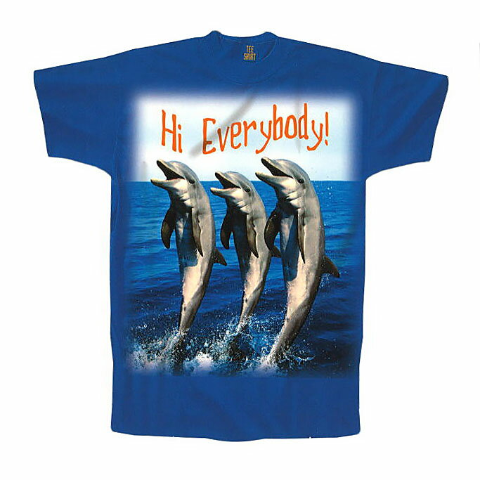 Tシャツ型ダイカットポストカード カラー写真「Hi Everybody！」150×150mm サマーカード ネイビー イルカ 海 メッセージカード 夏物 暑中見舞い(T-624)
