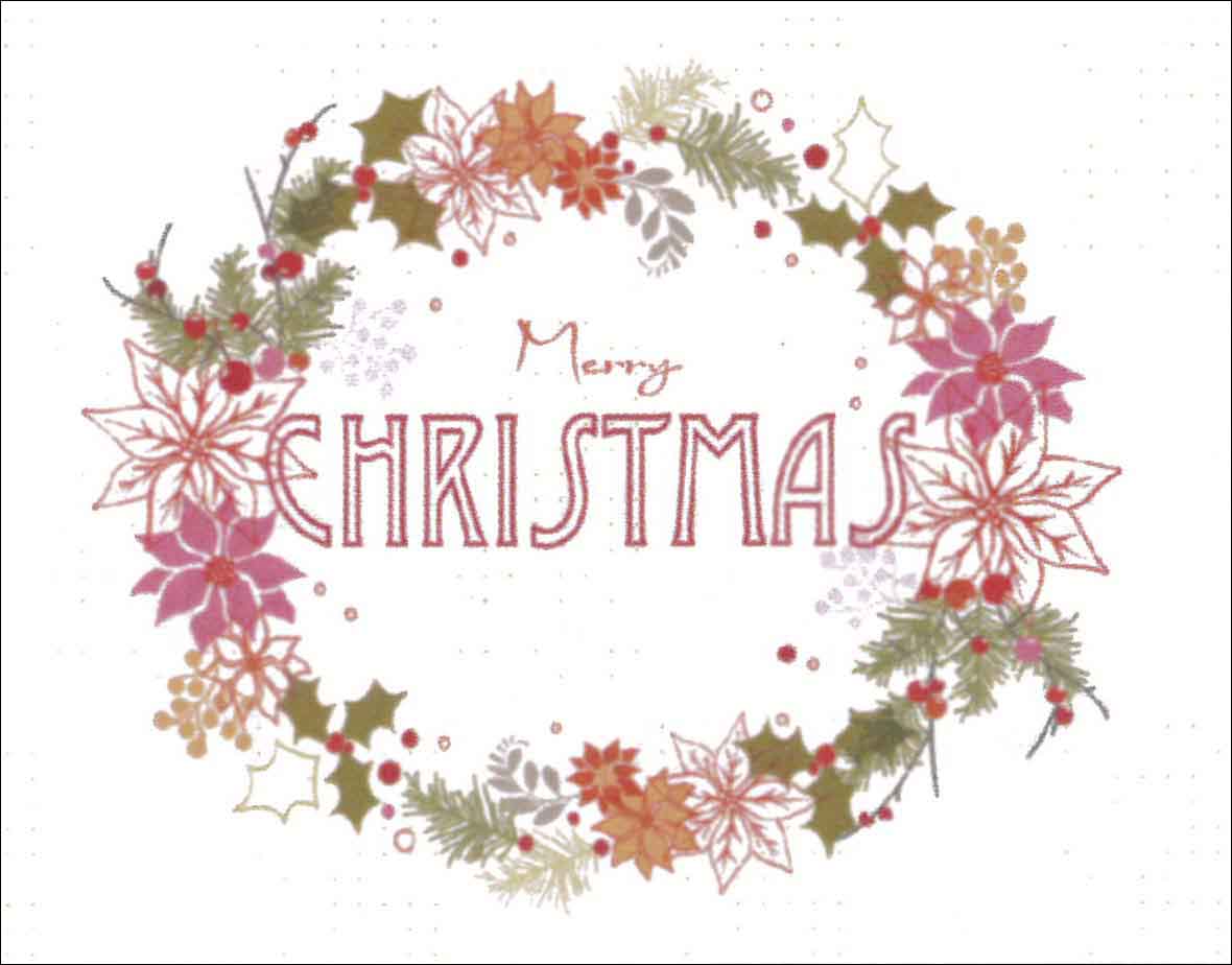 ミニグリーティングカード 【クリスマス】 クリスマスリース【封筒付き/白】【封筒サイズ100×126mm】【中面/無地】【カラーフォイル加工あり】(XTVC0007)