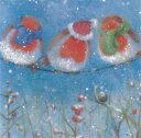 グリーティングカード 【クリスマス】 クリスマスの三羽の鳥【封筒付き/白】【封筒サイズ145×145mm】【中面/「Wishing you a Merry Christmasand a Happy New Year」の文字あり】【キラキラのフリッター加工あり】(XALC0201)