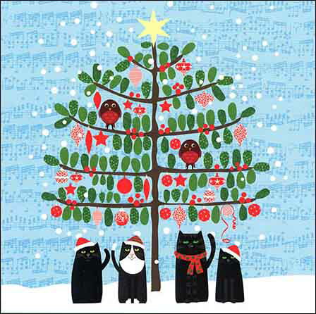 グリーティングカード 【クリスマス】クリスマスツリーの下に【封筒付き/白】【封筒サイズ161×161mm】【中面/「Season's Greetings」の文字あり】(ALCX0116)