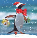 グリーティングカード 【クリスマス】クリスマスのペンギン【封筒付き/白】【封筒サイズ157×157mm】【中面/「MERRY CHRISTMAS」の文字あり】(XBDC0131)