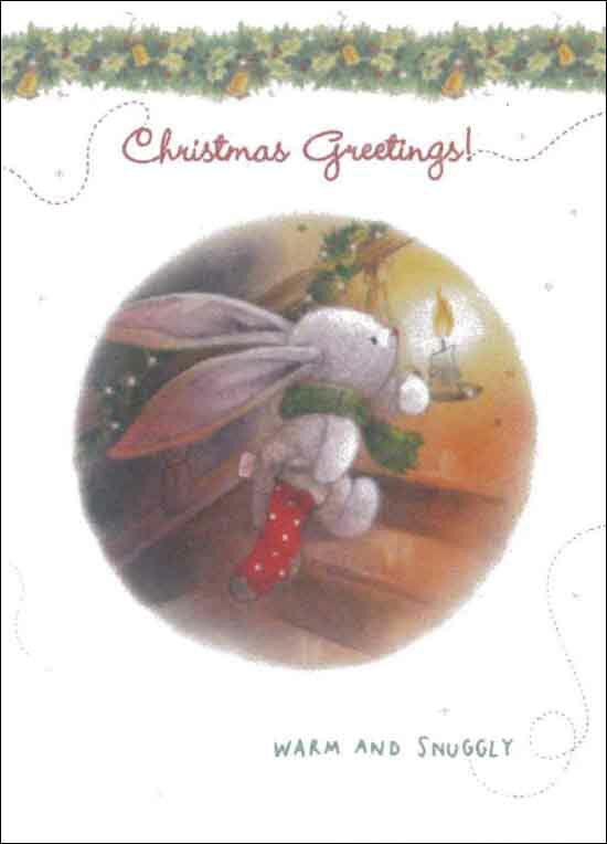 グリーティングカード 【クリスマス】おやすみ前のうさぎちゃん【封筒付き/白】【封筒サイズ132×182mm】【中面/「Have a Magical time」の文字あり・イラストあり】【キラキラのフリッター加工あり】(BXMC0003)