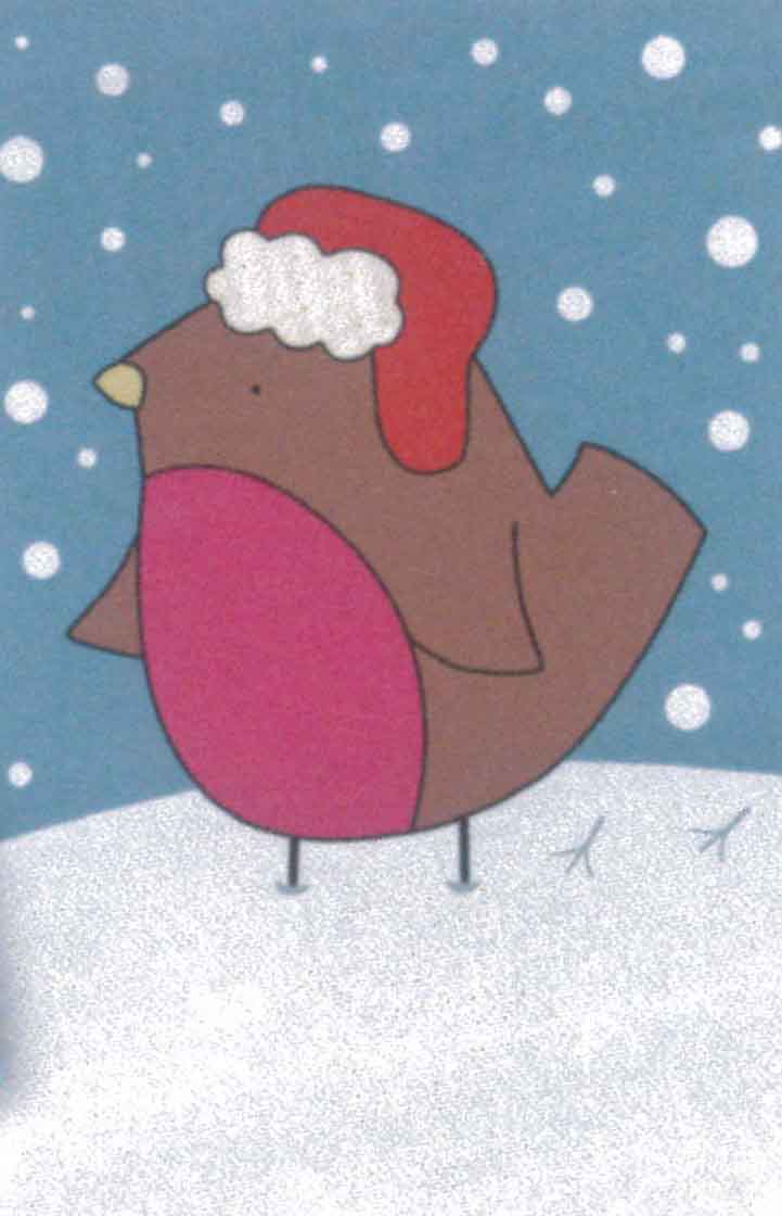 ミニカード 【クリスマス】 クリスマスの鳥【封筒付き/白】【封筒サイズ/70×100mm】【中面/「Happy Christmas」の文字あり】【キラキラのフリッター加工あり】(XJAC0057)