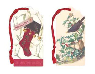 ダイカットギフトタグ 【クリスマス】靴下/鳥【二枚セット】【裏面/「TO」「FROM」の文字あり】【しおりやオーナメントにも使えます】(XGT-403)