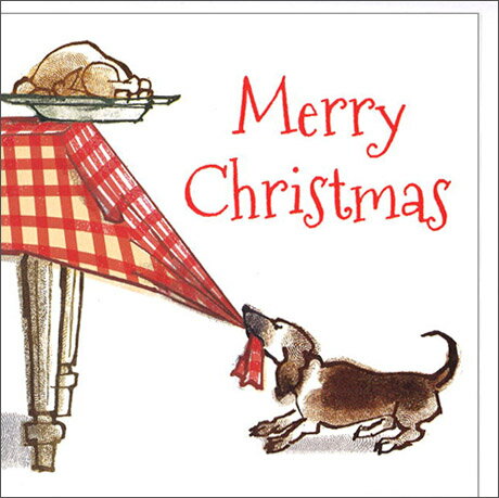 グリーティングカード 【クリスマス】 テーブルクロスを引っ張る犬(ALCX0328)