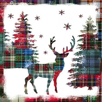 グリーティングカード 【クリスマス】「タータンチェック柄のトナカイ」(ATBX0165-1)【クリスマスカード/正方形/スクエア/ツリー/トナカイ/雪の結晶/お...
