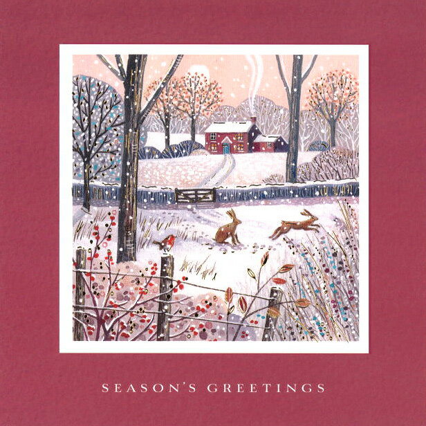 グリーティングカード【クリスマス】「SEASONS GREETINGS」【封筒付き/パーリッシュアイボリー】【封筒サイズ/165×165mm】うさぎ メッセージ...
