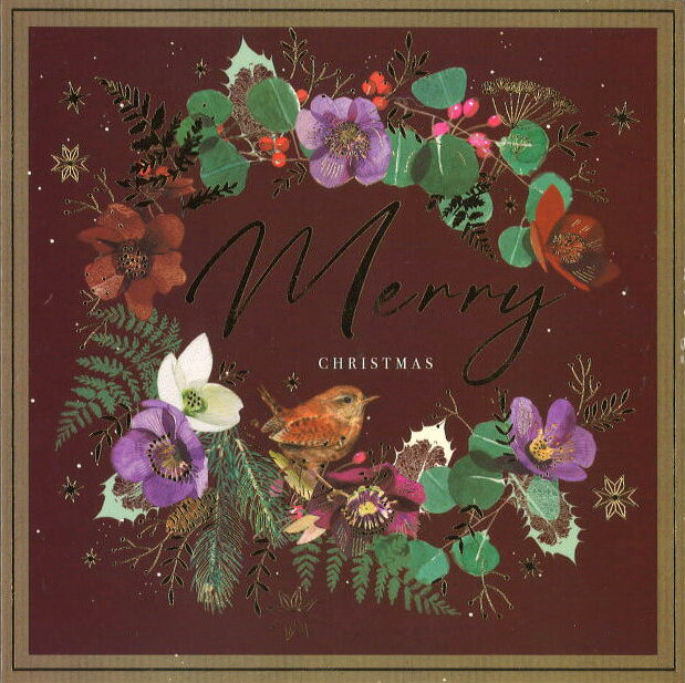 グリーティングカード【クリスマス】「リースとロビン」 【封筒付き/白】【封筒サイズ/163×163mm】メッセージカード ギフト(DELP0001-1)