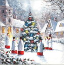 グリーティングカード【クリスマス】「ツリーと合唱隊」 【封筒付き/白】【封筒サイズ/145×145mm】メッセージカード ギフト(FRM0006-1)