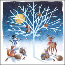 グリーティングカード【クリスマス】「動物達のツリー」 【封筒付き/白】【封筒サイズ/145×145mm】メッセージカード ギフト(FRP0006-1)