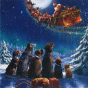 グリーティングカード【クリスマス】「サンタを見送る犬猫」 【封筒付き/白】【封筒サイズ/163×163mm】メッセージカード ギフト(PSLM0004-2)