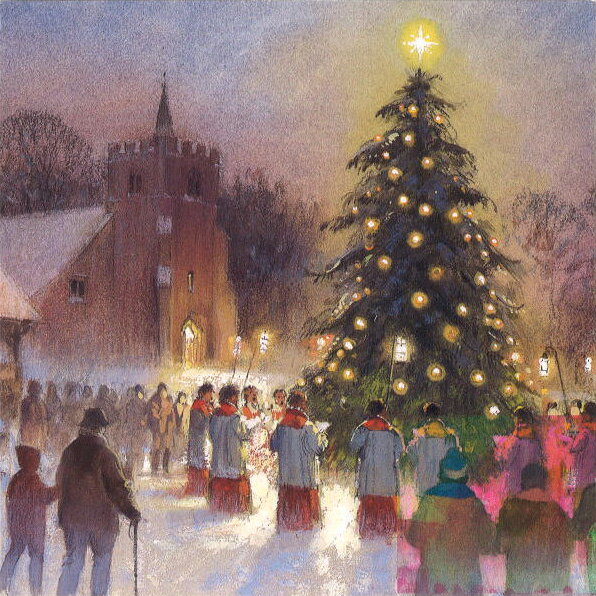 グリーティングカード【クリスマス】「クリスマスキャロル」 【封筒付き/白】【封筒サイズ/163×163mm】メッセージカード ギフト(PSOM0001-2)