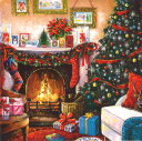 グリーティングカード【クリスマス】「クリスマス暖炉」 【封筒付き/白】【封筒サイズ/163×163mm】メッセージカード ギフト(PSOM0006-2)