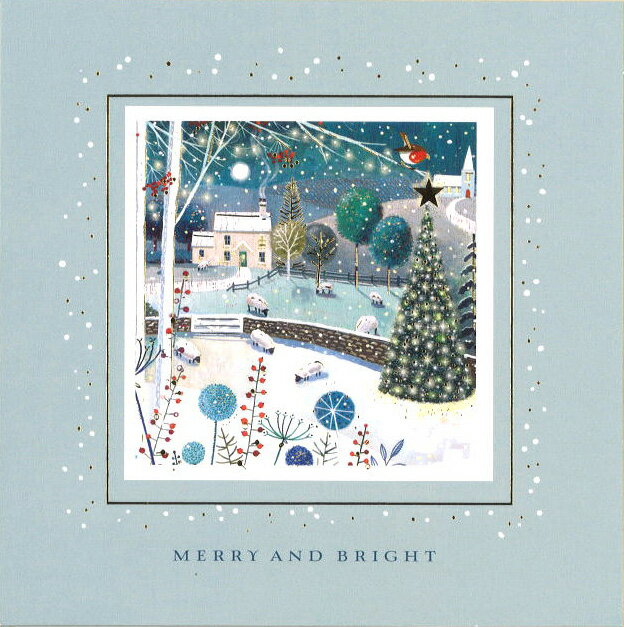 グリーティングカード【クリスマス】「Merry and Bright」 【封筒付き/パーリッシュアイボリー】【封筒サイズ/165×165mm】メッセージカード ...
