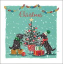 グリーティングカード【クリスマス】「ツリーと二匹の犬」 【封筒付き/パーリッシュアイボリー】【封筒サイズ/165×165mm】メッセージカード ギフト(X149...