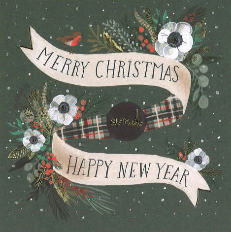 グリーティングカード【クリスマス】「リボンと花」 【封筒付き/白】【封筒サイズ/127×127mm】メッセージカード ギフト(X15152E)