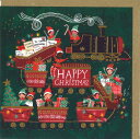 グリーティングカード【クリスマス】「列車と小人」 【封筒付き/クラフト】【封筒サイズ/127×127mm】メッセージカード ギフト(XCW0020B)