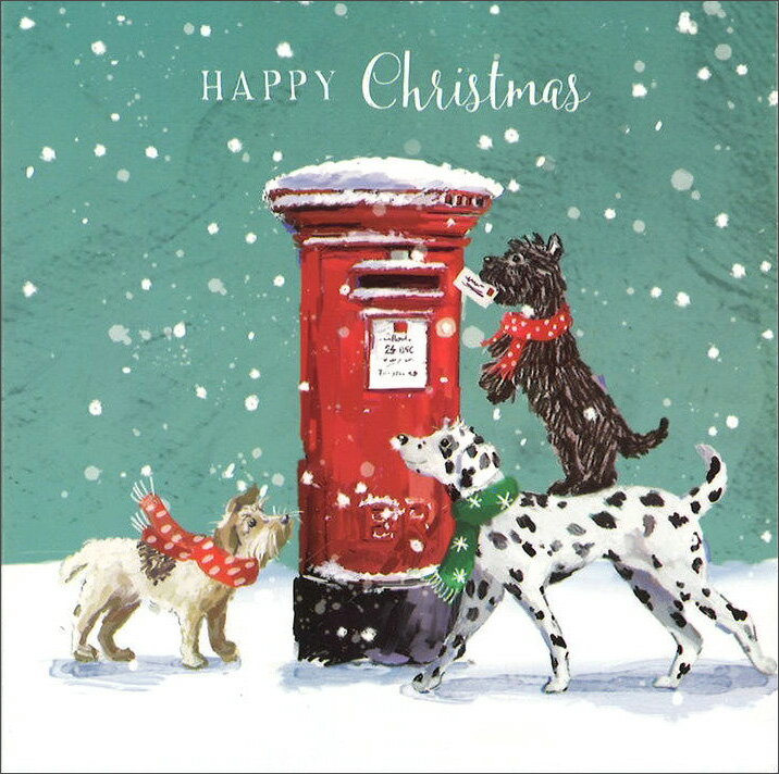 グリーティングカード クリスマス「ポストに手紙を入れる犬」封筒127×127mm イラスト メッセージカード