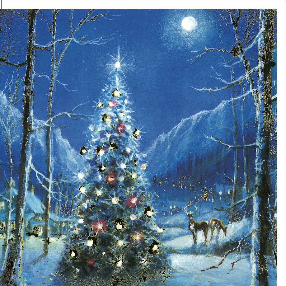 グリーティングカード クリスマス「森のクリスマスツリー」封筒158×158mm イラスト メッセージカード