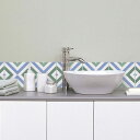 ドレジャー タイルステッカー同柄6シート「BLUE AND GREEN HERRINGBONE」 キッチン用品 水に強い ビニール 壁紙 模様 スクエア(75009122-6)