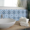 ドレジャー タイルステッカー1シート「BLUE AND WHITE AZULEJO PATTERN」 キッチン用品 水に強い ビニール 壁紙 模様 スクエア(75009143-1)