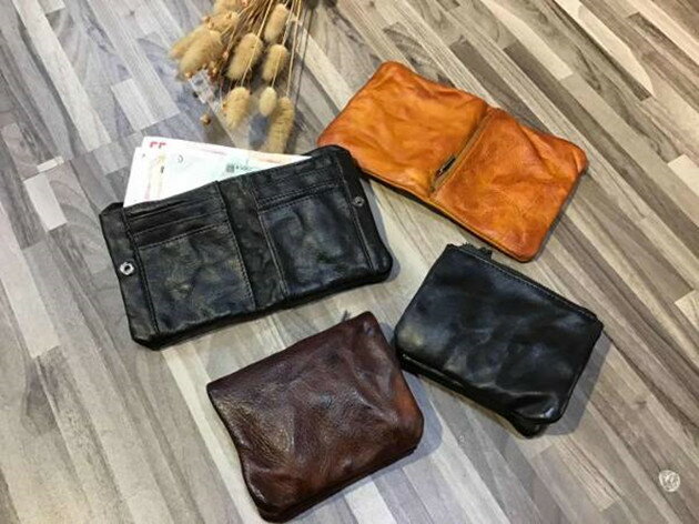 楽天雑貨屋azar〜アザール〜ラッピング無料還元中！【新作 即出荷 メール便希望なら全国送料無料（離島も）】オリジナル 4色 高級 二つ折り 牛革　特殊しわ加工 男女兼用 ミニ財布 ウォレット 財布 サイフ 小銭入れ カード入れ コンパクト ユニセックス 軽量 AZ-2106 箱付 男女兼用 プレゼント 父の日