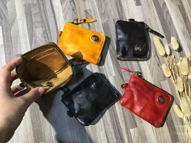 ラッピング無料還元中！【新作 即出荷 メール便希望なら全国送料無料】オリジナル 5色 高級 L字型 牛革　特殊しわ加工 男女兼用 ミニ財布 ウォレット 財布 サイフ 小銭入れ カード入れ コンパクト ユニセックス 軽量 AZ-2108 箱付 男女兼用 プレゼント 父の日