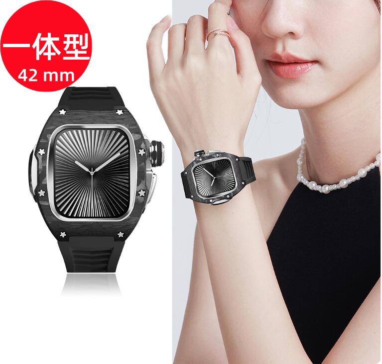 樂天商城 - 【送料無料】アップルウォッチ バンド Apple Watchh カバー ベルト ケース 炭素繊維 一体型 iWatch s10 42 mm シリコン ステンレス セット おしゃれ 防水 スポーツ クリア 高級 メンズ
